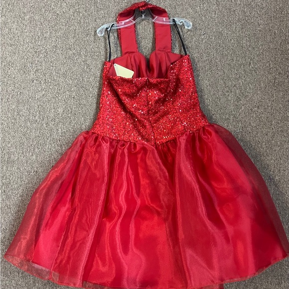 Red Halter Neck Dress with Sequin Bodice
